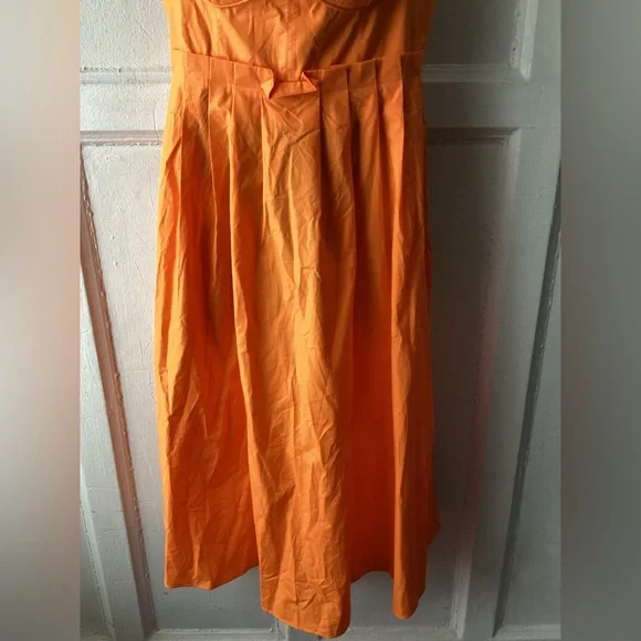 FARM Rio Bicolor Sleeveless Organic Cotton Midi Dress Orange Guava - Picture 3 of 14